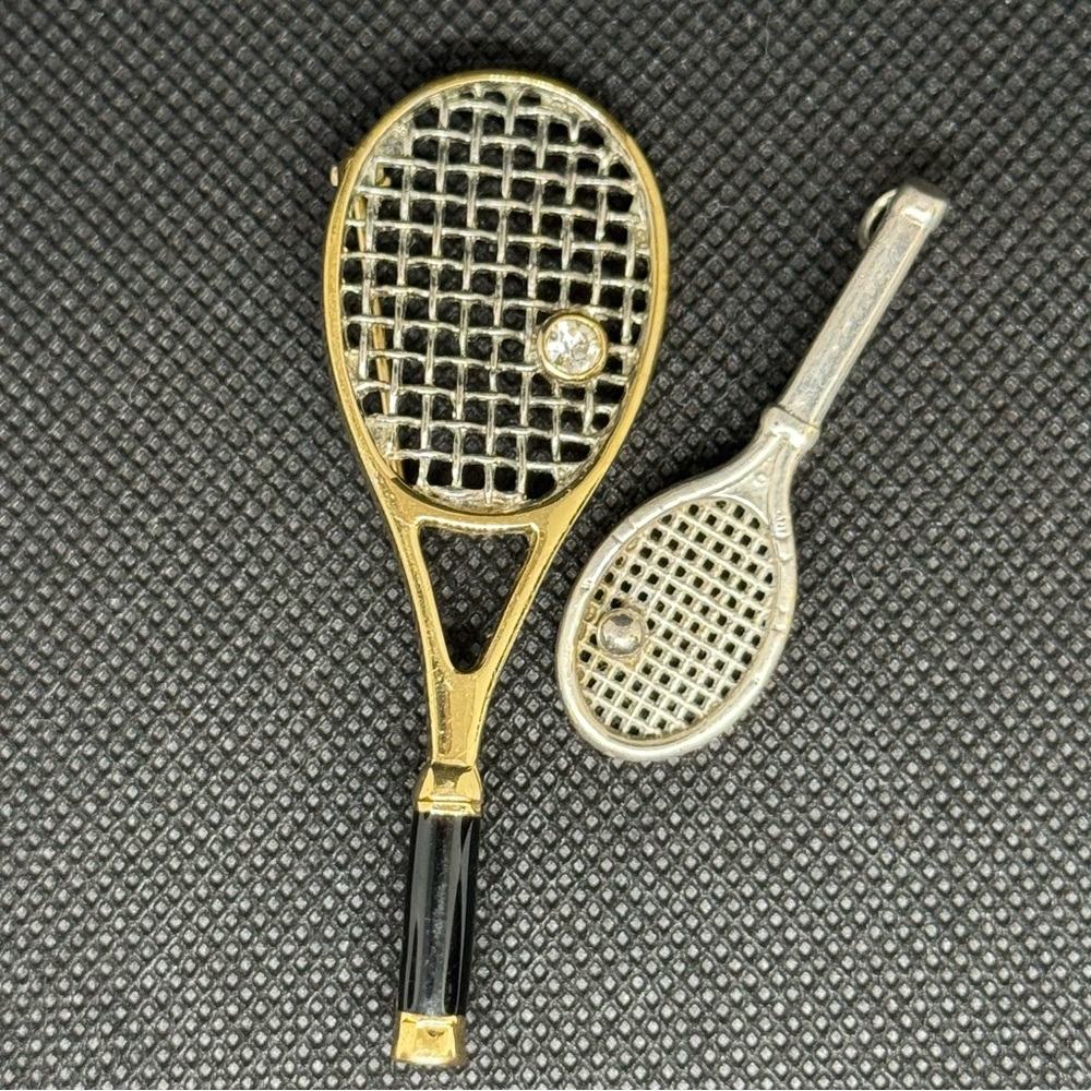 Retro Tennis Pin and Pendant Set
